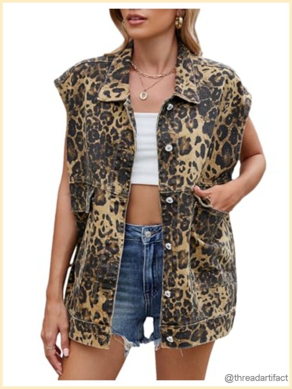Oversized Mid Long Button Denim Vest Sleeveless Jean Waistcoat